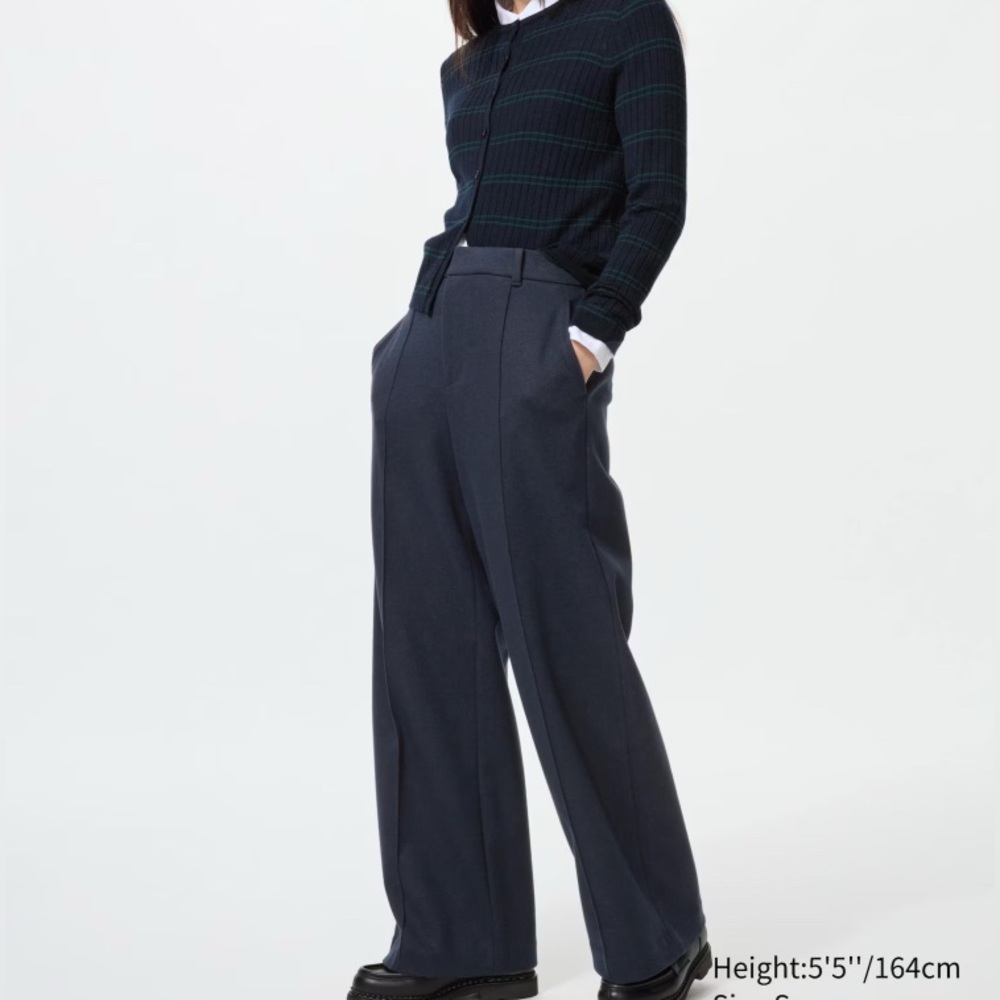 Uniqlo navy brushed jersey wide pants NWOT